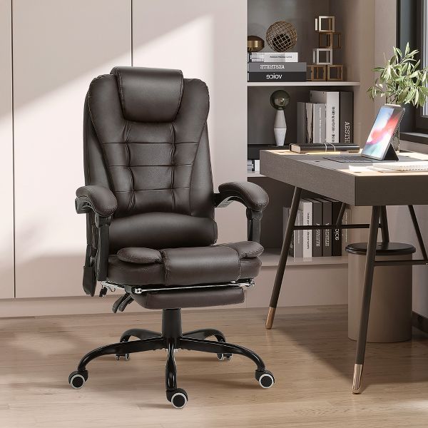 Vinsetto 7-Point Vibrating Massage Office Chair Computer Chair with Lumbar Support, Footrest, Reclining Back, Adjustable Height, Black
