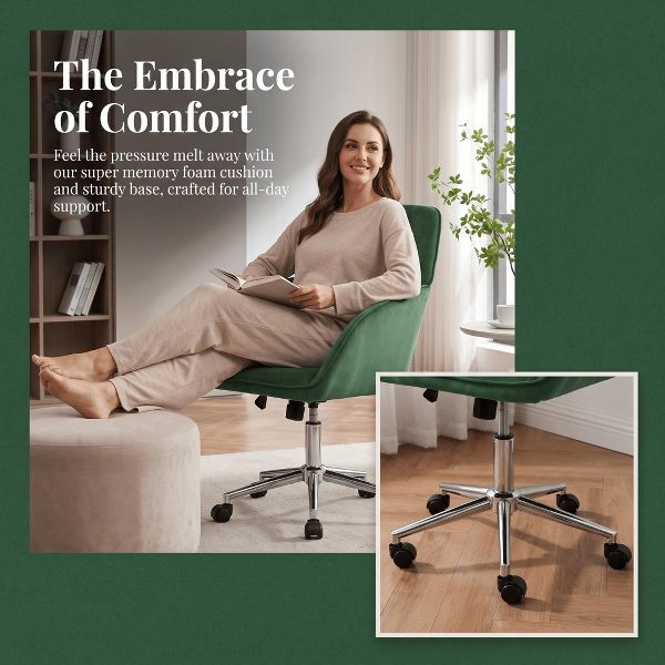 LauKingdom Adjustable Velvet Office Chair, Ergonomic Swivel Vanity Chair with Backrest Support, Comfortable Cute Desk Chair for Bedroom, Living Room