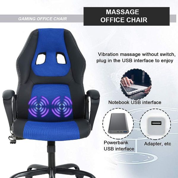 FDW Racing Gaming Chair Home Office Chair Ergonomic Desk Chair Massage PU Leather Computer Chair with Lumbar Support Headrest Armrest ,Black