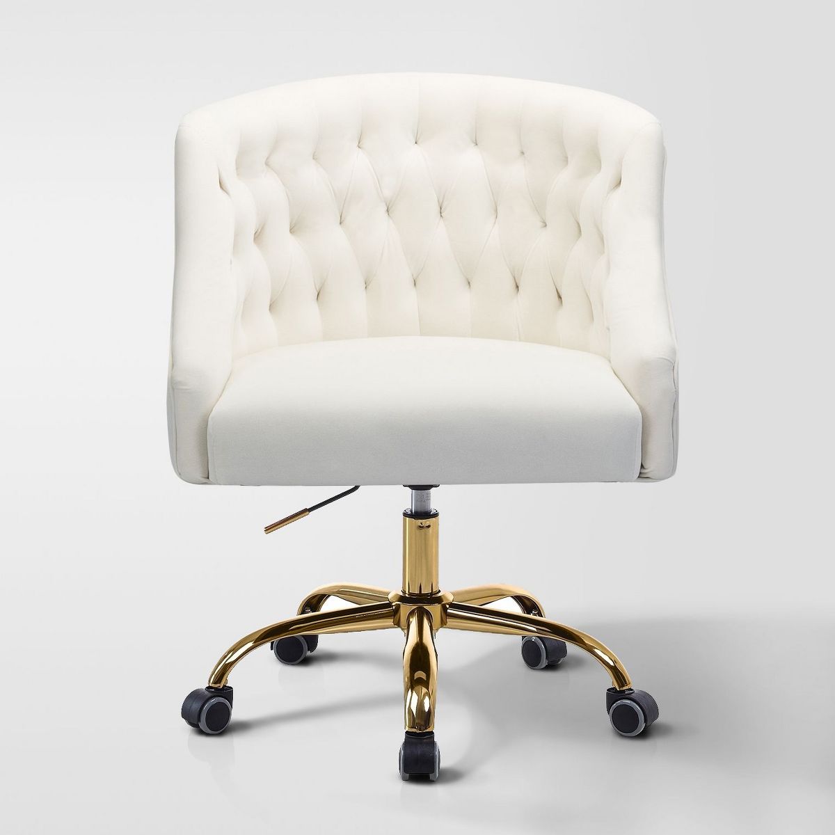 Anika Modern Velvet Height-adjustable Swivel Task Office Chair with Button-tufted Back and Gold Base | Karat Home - Black