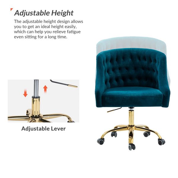 Anika Modern Velvet Height-adjustable Swivel Task Office Chair with Button-tufted Back and Gold Base | Karat Home - Black