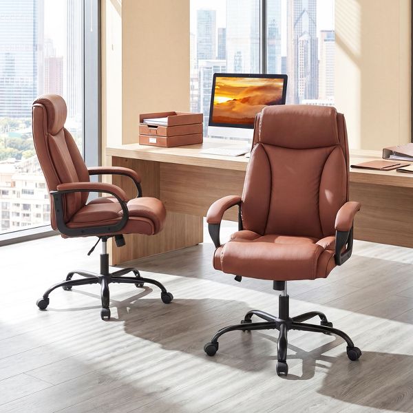 Costway 400 LBS Big & Tall Leather Office Chair Adjustable High Back Task Chair