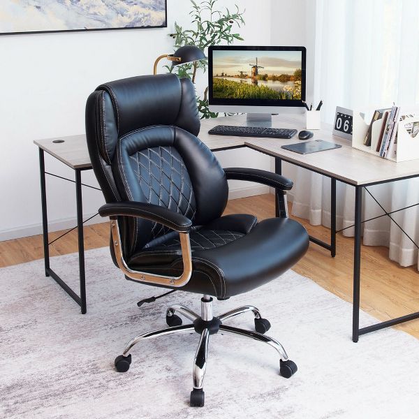 Costway 500LBS Adjustable Office Chair Adjustable Leather Task Chair Black