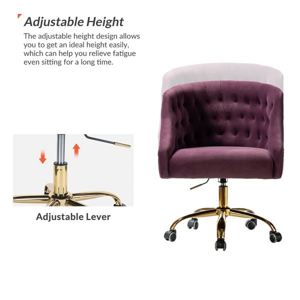 Anika Modern Velvet Height-adjustable Swivel Task Office Chair with Button-tufted Back and Gold Base | Karat Home - Black
