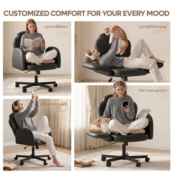 Bestier Criss Cross Chair Vanity Desk Chair with Foldable Armrests, Reclining Office Chair for Home Office, Makeup & Reading,Pet-Friendly, Beige