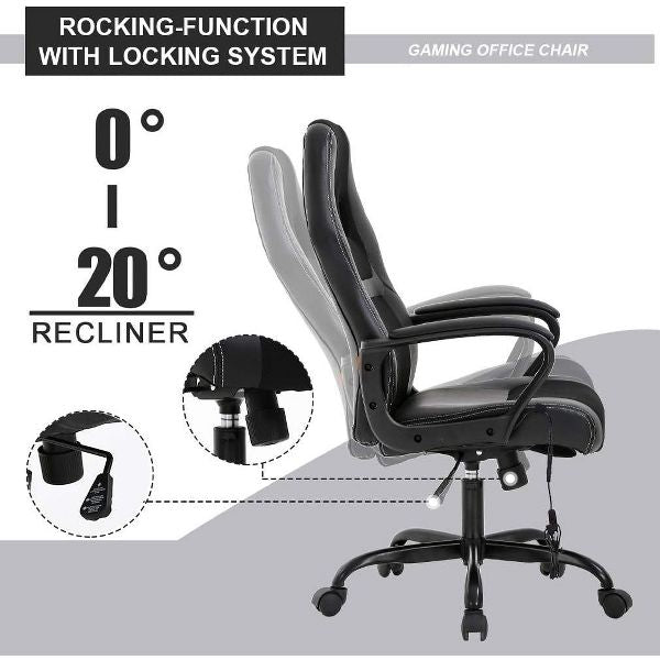 FDW Racing Gaming Chair Home Office Chair Ergonomic Desk Chair Massage PU Leather Computer Chair with Lumbar Support Headrest Armrest ,Black