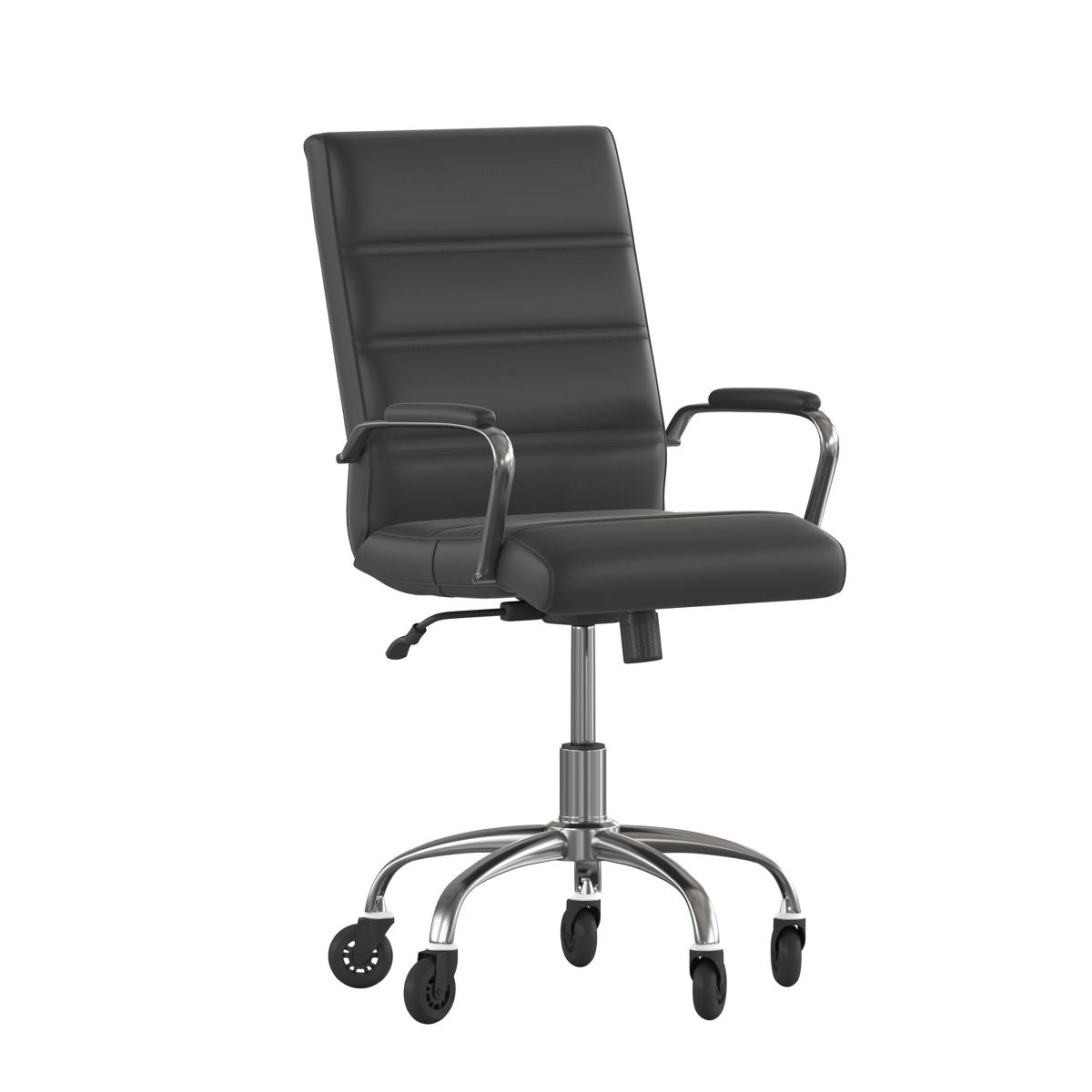 Flash Furniture Camilia Mid-Back Black LeatherSoft Executive Swivel Office Chair with Black Frame, Arms, and Transparent Roller Wheels