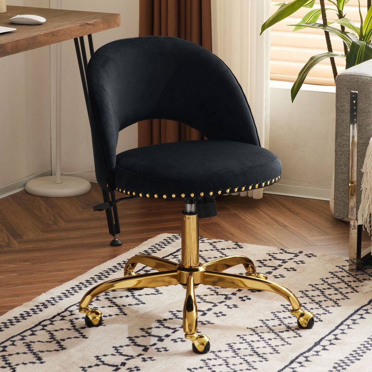 Karl Home | 23 inch Navy Blue Task Chair Office Desk Chair Make Up Chair With Wheels