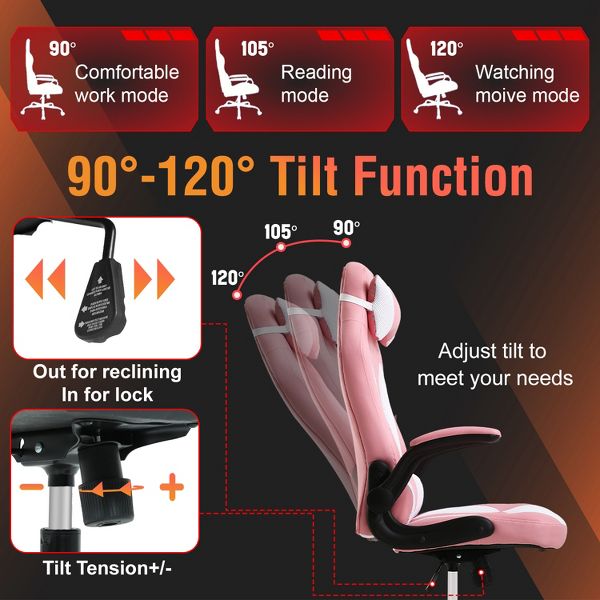 FDW PC Gaming Chair Office Chair Desk Chair with Lumbar Support Flip Up Arms Headrest, Black