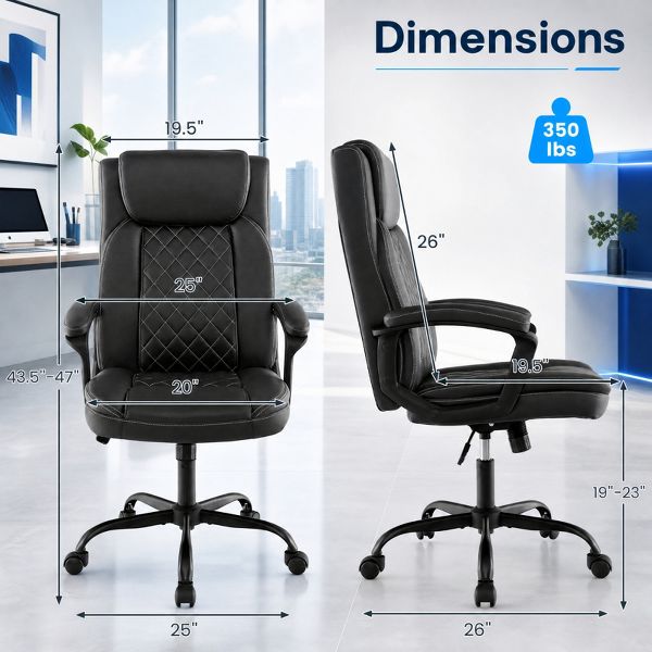 High Back Ergonomic Executive Office Chair with Thick Headrest Cushion and Lumbar Support, Black