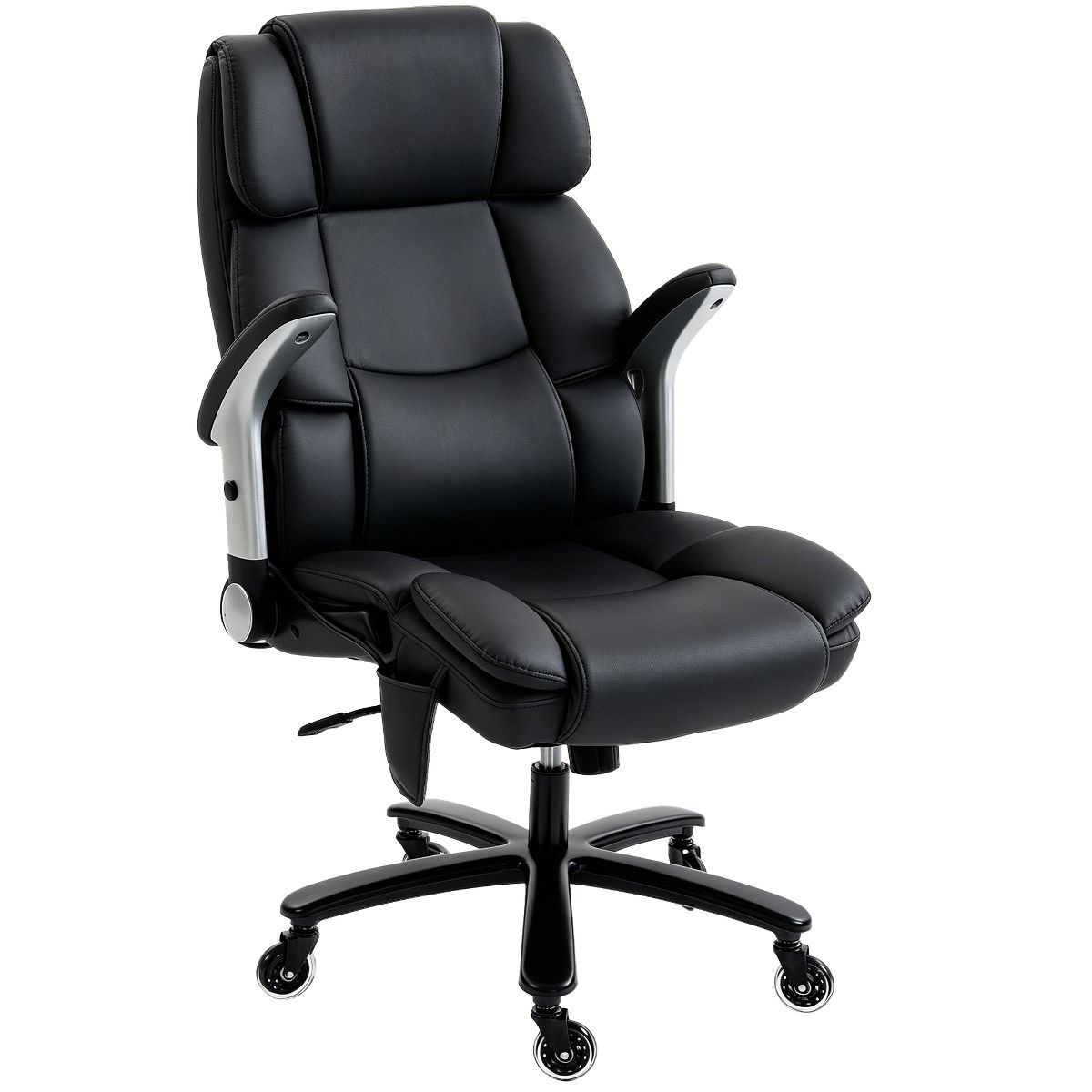 HOMCOM Big and Tall Office Chair with Airbag Lumbar Support, Pet-Friendly Fabric, Computer Chair with Flip-Up Armrests, Pocket Springs, Black