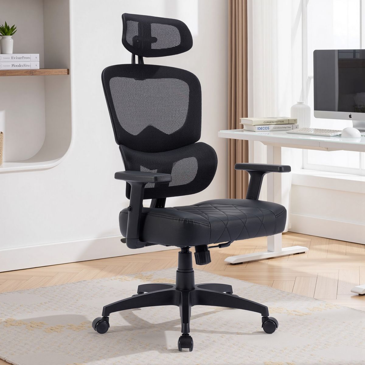 VECELO Swivel Ergonomic High Back Mesh Office Chair with Adjustable Headrest Armrest, Lumbar Support for Executive/Computer Desk/Task Work Black