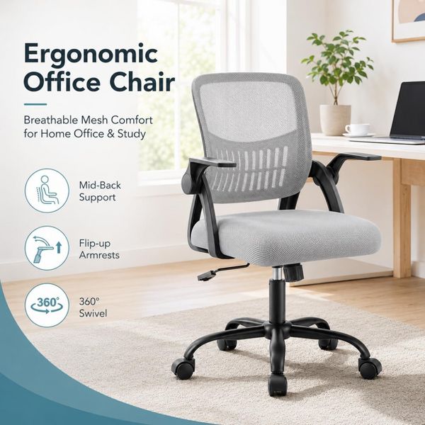 Bestier 23-in W Ergonomic Mesh Office Chair with Breathable Waist Support Adjustable Height for Home Office Study Gaming, Black