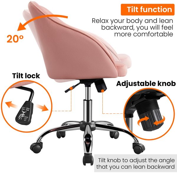 Yaheetech Velvet Desk Chair for Home Office, Soft Height Adjustable 360° Swivel Computer Chair, Gray