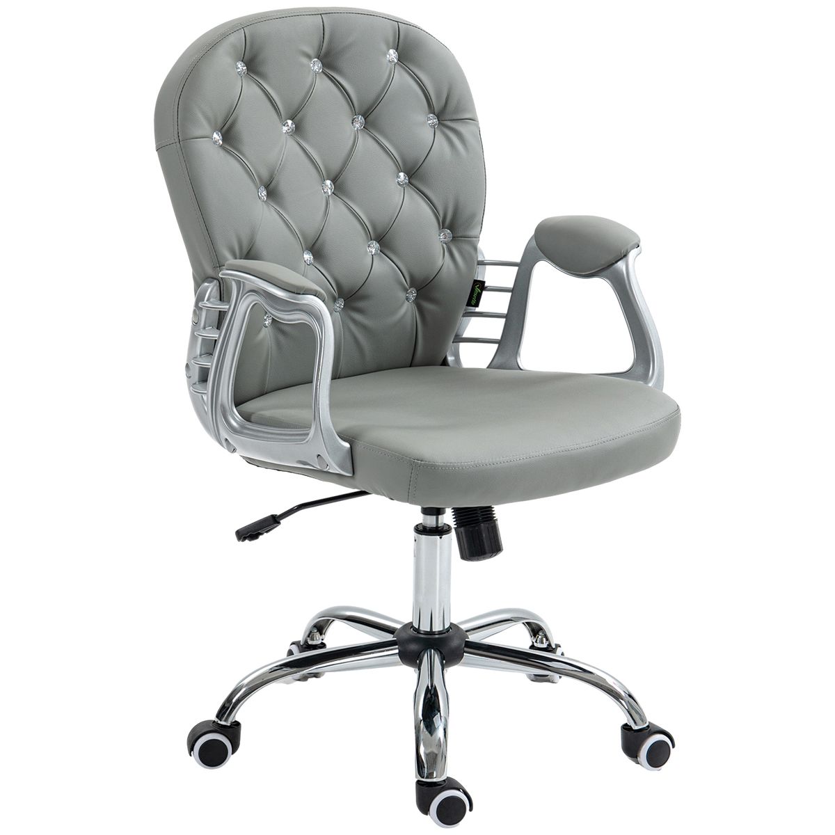 Vinsetto Vanity PU Leather Mid Back Office Chair Swivel Tufted Backrest Task Chair with Padded Armrests, Adjustable Height, Rolling Wheels, Black
