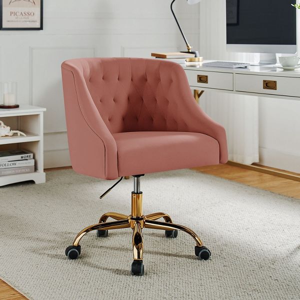Anika Modern Velvet Height-adjustable Swivel Task Office Chair with Button-tufted Back and Gold Base | Karat Home - Black