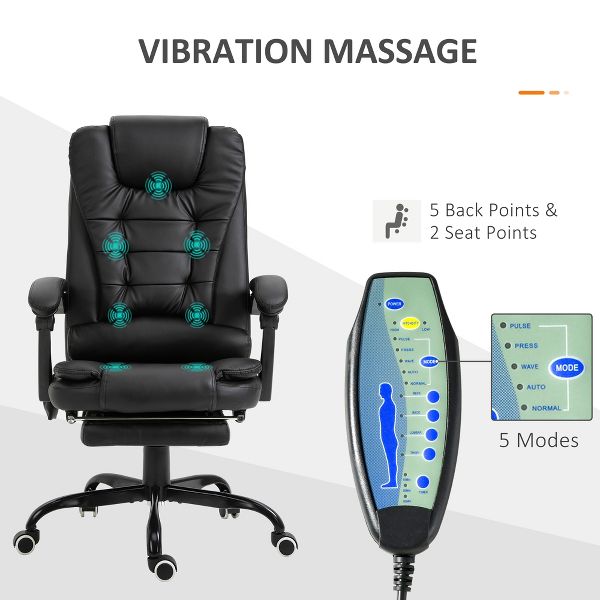 7-Point Vibrating Massage Office Chair High Back Executive Recliner with Lumbar Support, Footrest, Reclining Back, Adjustable Height