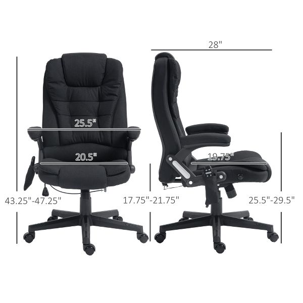 Vinsetto 6 Point Vibrating Massage Office Chair with Heat, Linen High Back Executive Office Chair with Reclining Backrest, Armrests, Black