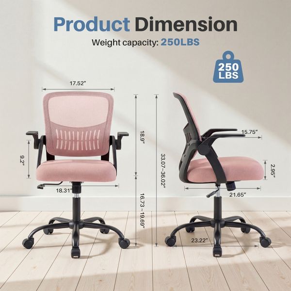 Bestier 23-in W Ergonomic Mesh Office Chair with Breathable Waist Support Adjustable Height for Home Office Study Gaming, Black