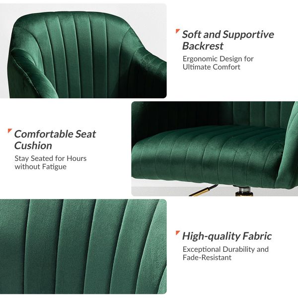 Alex Velvet Height-adjustable Swivel Task Office Chair with Channel-tufted Back and Gold Metal Base | Karat Home - Black