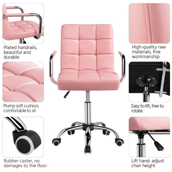 Yaheetech Modern Office Chair Height Adjustable Swivel Chair Mid Back PU Leather Chair, Black