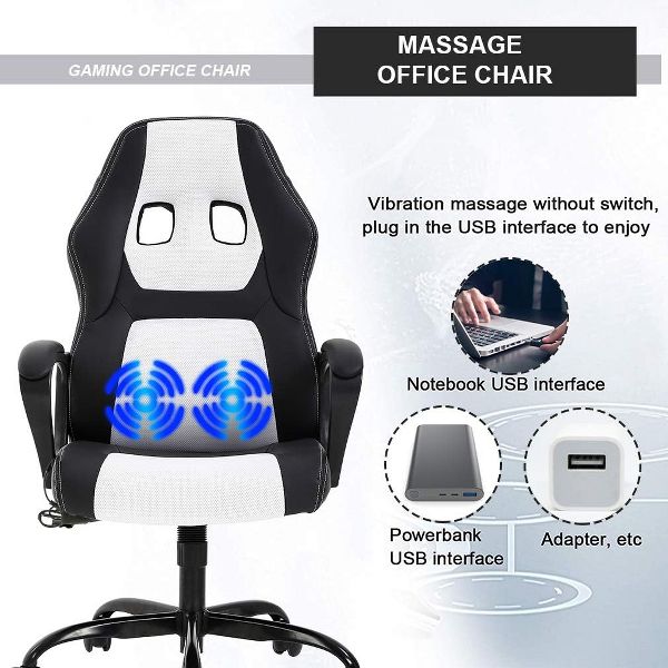FDW Racing Gaming Chair Home Office Chair Ergonomic Desk Chair Massage PU Leather Computer Chair with Lumbar Support Headrest Armrest ,Black