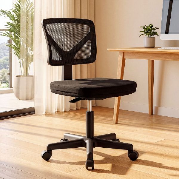 JIONJOY Armless Mesh Office Chair - Adjustable Height Rolling Desk Chair for Small Space, Dorm, Home Office | Black
