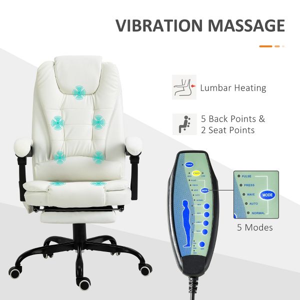 7-Point Vibrating Massage Office Chair High Back Executive Recliner with Lumbar Support, Footrest, Reclining Back, Adjustable Height