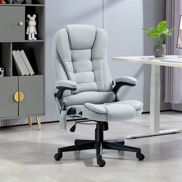 Vinsetto 6 Point Vibrating Massage Office Chair with Heat, Linen High Back Executive Office Chair with Reclining Backrest, Armrests, Black