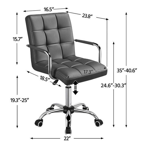 Yaheetech Modern Office Chair Height Adjustable Swivel Chair Mid Back PU Leather Chair, Black