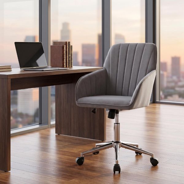 LauKingdom Adjustable Velvet Office Chair, Ergonomic Swivel Vanity Chair with Backrest Support, Comfortable Cute Desk Chair for Bedroom, Living Room