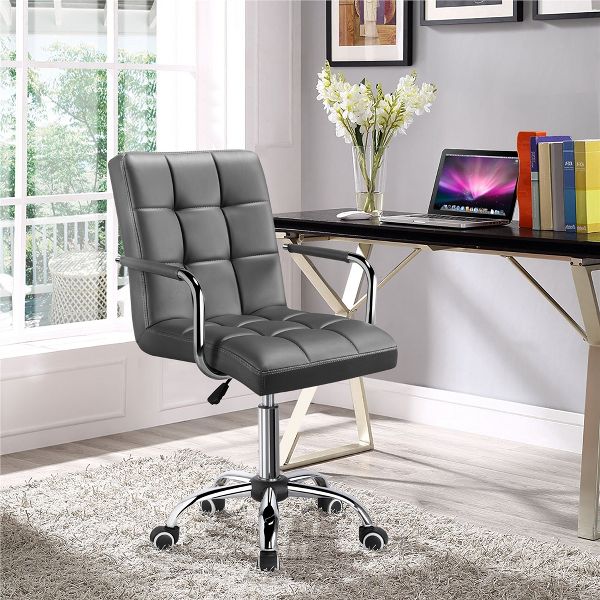 Yaheetech Modern Office Chair Height Adjustable Swivel Chair Mid Back PU Leather Chair, Black