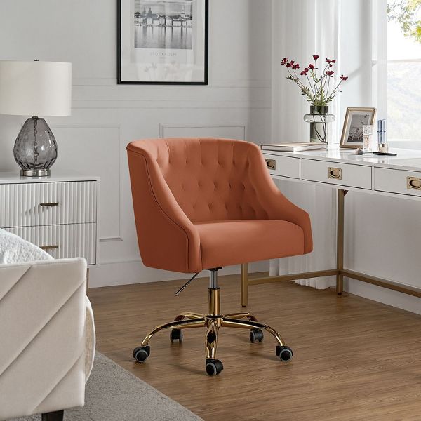 Anika Modern Velvet Height-adjustable Swivel Task Office Chair with Button-tufted Back and Gold Base | Karat Home - Black