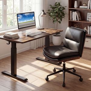 Costway Armless Office Chair w/Wheels Curved Backrest Padded Seat Smooth Faux Leather Black