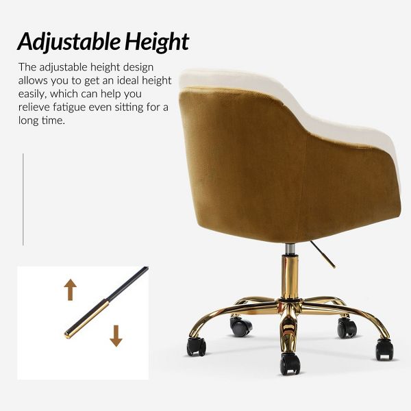 Alex Velvet Height-adjustable Swivel Task Office Chair with Channel-tufted Back and Gold Metal Base | Karat Home - Black