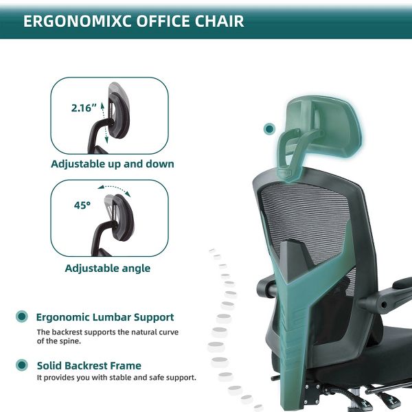Bestier Office Chair Ergonomic Desk Chair, Home Mesh Office Desk Chairs with Wheels, Lumbar Support Pillow and Padded Armrests, Comfy Gaming Chair