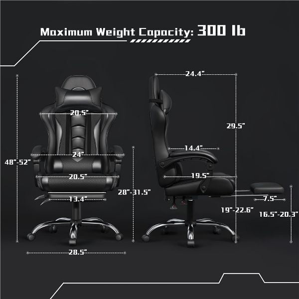 Yaheetech Adjustable Computer Chair with Footrest and Lumbar Support Black