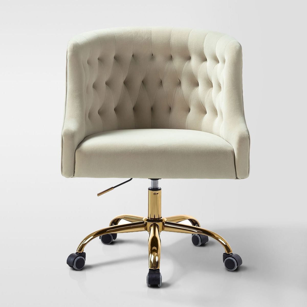 Anika Modern Velvet Height-adjustable Swivel Task Office Chair with Button-tufted Back and Gold Base | Karat Home - Black