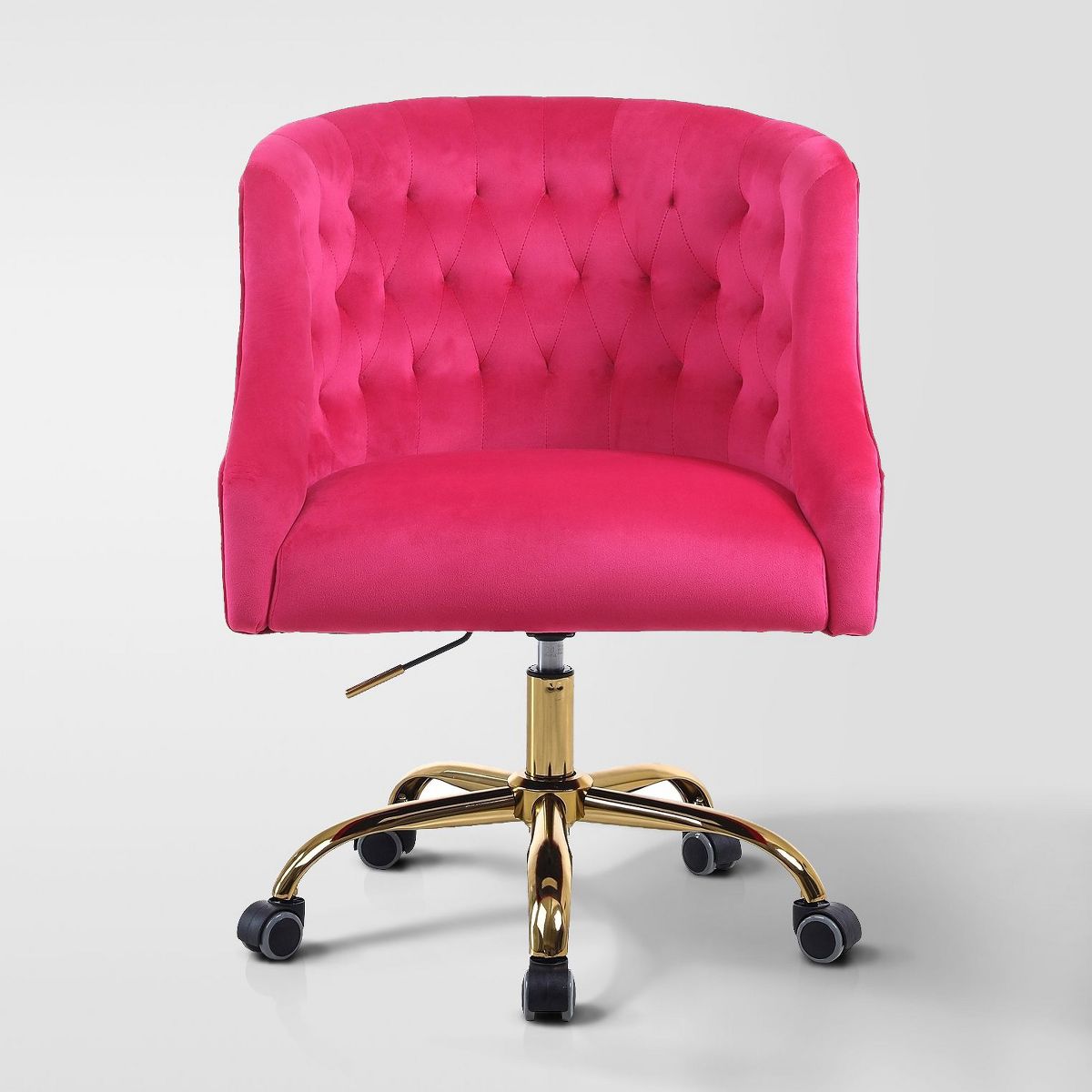 Anika Modern Velvet Height-adjustable Swivel Task Office Chair with Button-tufted Back and Gold Base | Karat Home - Black