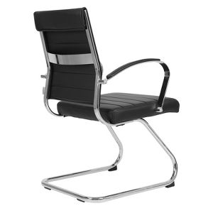 LeisureMod Benmar Modern Leather Office Chair - Ergonomic Sled Base Desk Chair with Fixed Armrests & Sturdy Steel Frame for Home or Executive Office