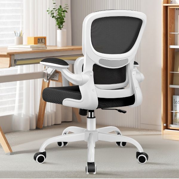 KERDOM Office Chair, Breathable Mesh Comfy Chair with Lumbar Support, Flip-up Armrests, Desk Chair for Adults Home Office, Black