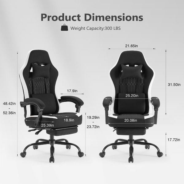 JIONJOY Ergonomic Gaming Chair with Footrest - High Back Lumbar Support, Adjustable Recline& Height, Swivel Computer Desk Chair-BK
