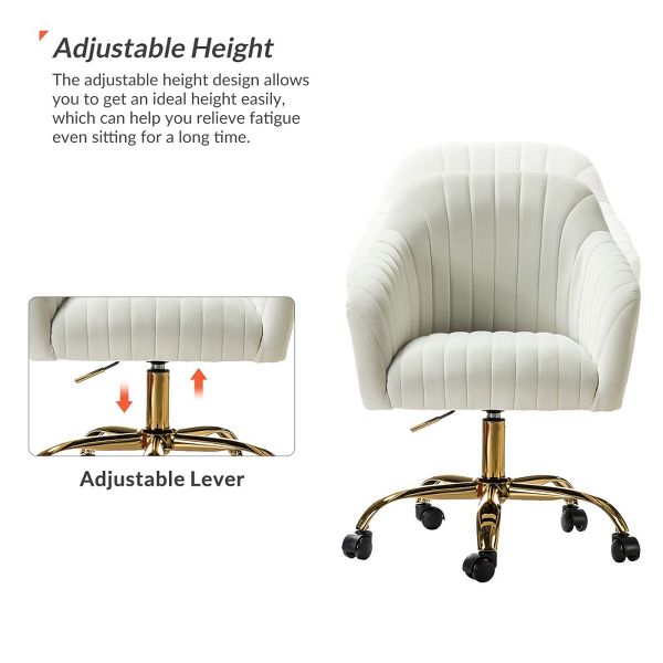 Alex Velvet Height-adjustable Swivel Task Office Chair with Channel-tufted Back and Gold Metal Base | Karat Home - Black