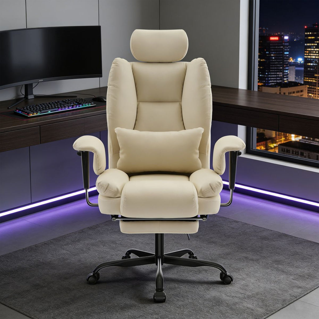 Office Chair PU Leather Computer Chair with Lumbar Support and High Backrest, Ergonomic Desk Chair with Liftable Headrest