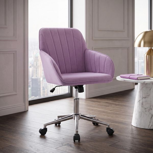 LauKingdom Adjustable Velvet Office Chair, Ergonomic Swivel Vanity Chair with Backrest Support, Comfortable Cute Desk Chair for Bedroom, Living Room