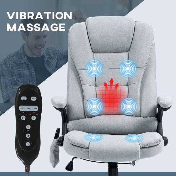 Vinsetto 6 Point Vibrating Massage Office Chair with Heat, Linen High Back Executive Office Chair with Reclining Backrest, Armrests, Black