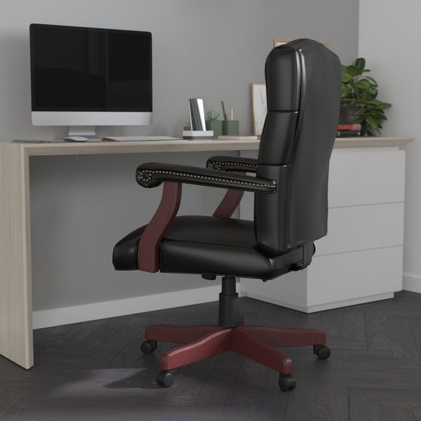 Merrick Lane Black High Back Faux Leather Tufted Home Office Chair With Height Adjustment And 360° Swivel