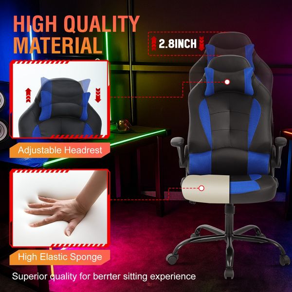 FDW PC Gaming Chair Office Chair Desk Chair with Lumbar Support Flip Up Arms Headrest, Black