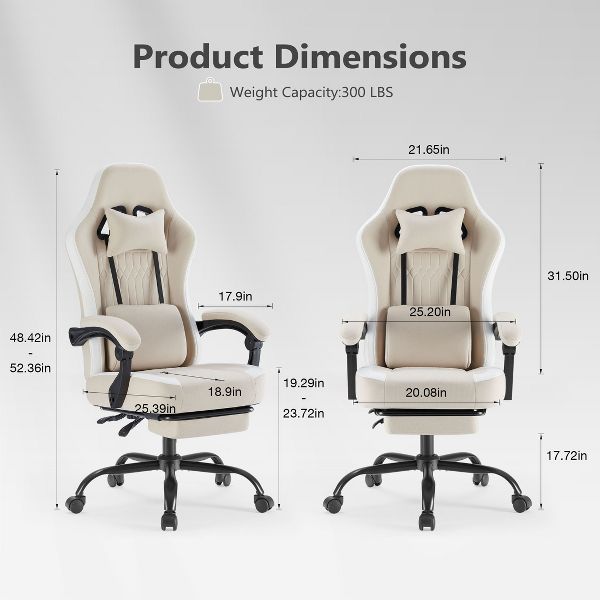 JIONJOY Ergonomic Gaming Chair with Footrest - High Back Lumbar Support, Adjustable Recline& Height, Swivel Computer Desk Chair-BK