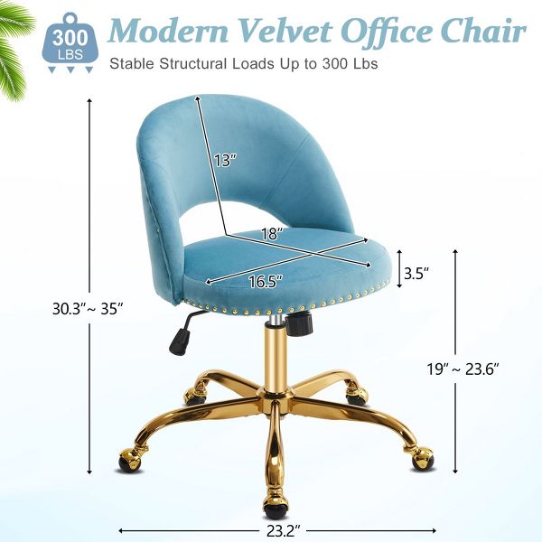 Karl Home | 23 inch Navy Blue Task Chair Office Desk Chair Make Up Chair With Wheels